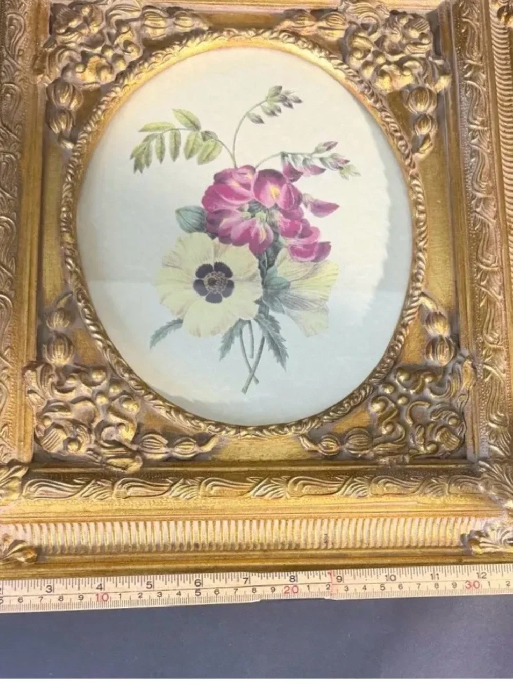 Ornate Gold Framed Floral Print - Pink & Yellow Bouquet